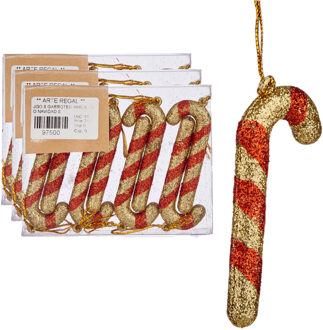 Krist+ 24x stuks kunststof kersthangers zuurstokken rood/goud 11 cm kerstornamenten