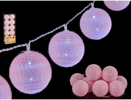 Krist+ 2x lichtsnoer 10 led balletjes - lichtroze - 150 cm - kunststof- batterij