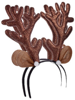 Krist+ 2x stuks kerst diadeems/haarbanden rendier gewei bruin 28 cm