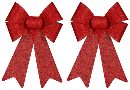 Krist+ 2x stuks kerstboomversieringen grote ornament strikjes/strikken rood dots 22 x 38 cm - Kersthangers