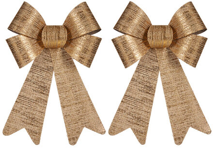 Krist+ 2x stuks kerstboomversieringen ornament strikjes/strikken goud shine 15 x 25 cm - Kersthangers Goudkleurig