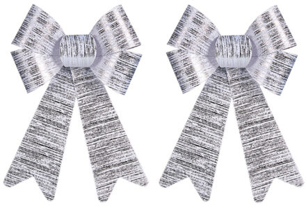 Krist+ 2x stuks kerstboomversieringen ornament strikjes/strikken zilver shine 15 x 25 cm