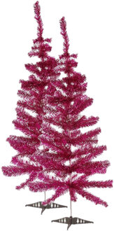 Krist+ 2x stuks kleine fuchsia roze kerstbomen van 120 cm - Kunstkerstboom