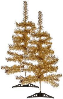 Krist+ 2x stuks kleine glitter bronzen kerstbomen van 60 cm - Kunstkerstboom Bruin