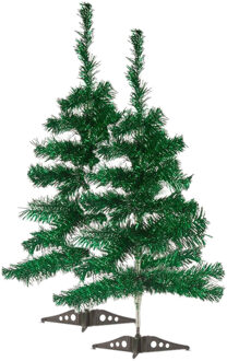 Krist+ 2x stuks kleine glitter groene kerstbomen van 60 cm - Kunstkerstboom