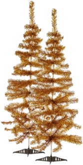 Krist+ 2x stuks kleine gouden kerstbomen van 120 cm - Kunstkerstboom Goudkleurig