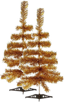 Krist+ 2x stuks kleine gouden kerstbomen van 60 cm - Kunstkerstboom Goudkleurig