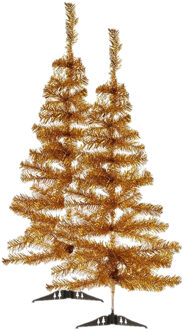 Krist+ 2x stuks kleine gouden kerstbomen van 90 cm - Kunstkerstboom Goudkleurig