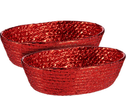 Krist+ 2x stuks metallic rood zeegras opslag of brood mandjes 24 x 19 x 8 cm