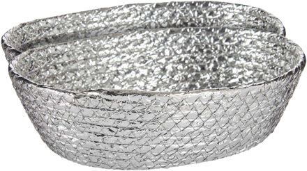 Krist+ 2x stuks metallic zilver zeegras opslag of brood mandjes 24 x 19 x 8 cm