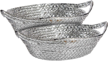 Krist+ 2x stuks metallic zilver zeegras opslag of brood mandjes 26 x 22 x 8 cm