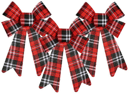 Krist+ 3x stuks kerstboomversiering ornament strikjes/strikken rood geruit 15 x 25 cm