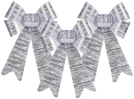 Krist+ 3x stuks kerstboomversieringen ornament strikjes/strikken zilver shine 15 x 25 cm