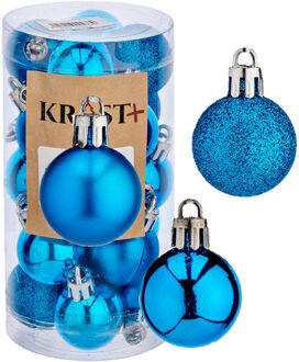 Krist+ 40x stuks kerstballen helder blauw kunststof 3 cm glitter, glans, mat - Kerstbal