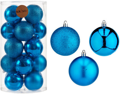 Krist+ 40x stuks kerstballen helder blauw kunststof 7 cm glitter, glans, mat