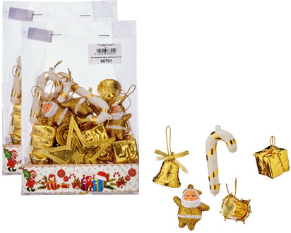 Krist+ 48x stuks kunststof kerstornamenten inclusief piek goud voor een mini kerstboom