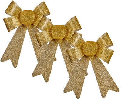 Krist+ 6x stuks kerstboomversieringen kleine ornament strikjes/strikken gouden glitters 15 x 17 cm