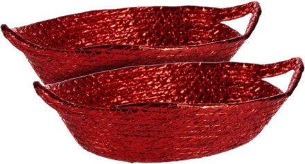 Krist+ broodmandje - 2x stuks - metallic rood - 26 x 22 x 8 cm - zeegras - kerst opbergmandje