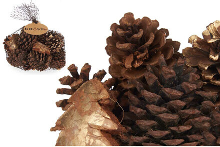 Krist+ Decoratie dennenappels - 2x zakjes van 24 x 16 x 24 cm - goud - 7 cm