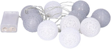Krist+ Feestverlichting lichtsnoer - katoenen balletjes - wit/grijs - 4 cm - 200 cm