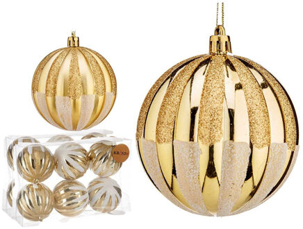 Krist+ Gedecoreerde kerstballen - 18x stuks - goud - kunststof - 8 cm