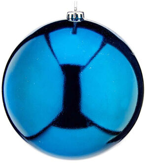 Krist+ Grote decoratie kerstbal - turquoise blauw - 20 cm - kunststof - glimmend