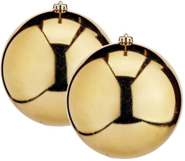 Krist+ Grote decoratie kerstballen - 2x - goud - 20 cm - kunststof - glimmend