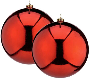 Krist+ Grote decoratie kerstballen - 2x - rood - 20 cm - kunststof - glimmend