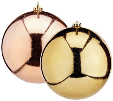 Krist+ Grote decoratie kerstballen - 2x st - goud en champagne - D20 cm - kunststof - glans