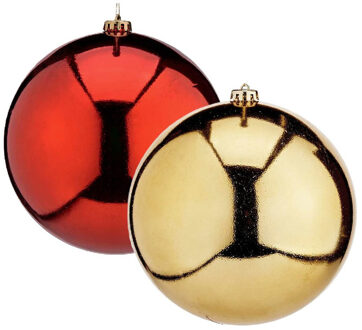 Krist+ Grote decoratie kerstballen - 2x st - goud en rood - D20 cm - kunststof - glans