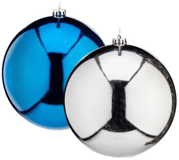 Krist+ Grote decoratie kerstballen - 2x st - zilver en turquoise blauw - D20 cm - kunststof - glans