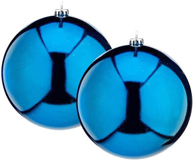 Krist+ Grote decoratie kerstballen - 2x - turquoise blauw - 20 cm - kunststof - glimmend