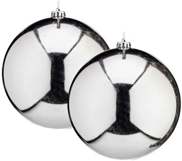 Krist+ Grote decoratie kerstballen - 2x - zilver - 20 cm - kunststof - glimmend