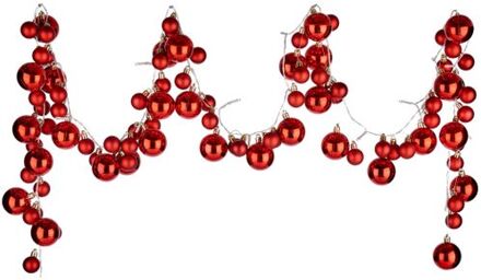 Krist+ guirlande - verlicht - met kerstballen - 93 LEDs - rood - kerstslinger - Guirlandes