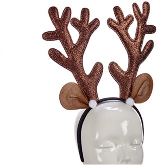 Krist+ Kerst diadeem/haarband rendier gewei bruin 28 cm - Verkleedattributen