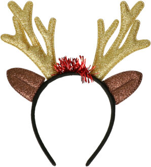 Krist+ Kerst diadeem/haarband - rendier gewei - goud - 25 cm - kinderen/volwassenen Goudkleurig