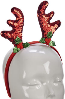 Krist+ Kerst diadeem/haarband - rendier gewei - rood - 21 cm