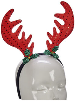Krist+ Kerst diadeem/haarband rendier gewei rood met groen Multi