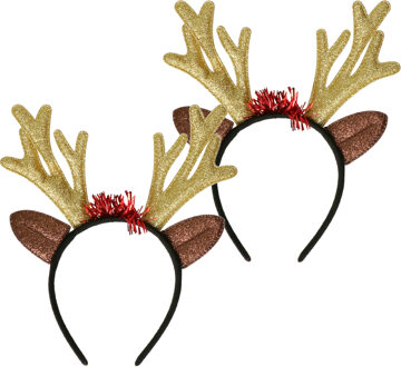 Krist+ Kerst diadeems/haarbanden - 2x st - rendier gewei - goud - 25 cm