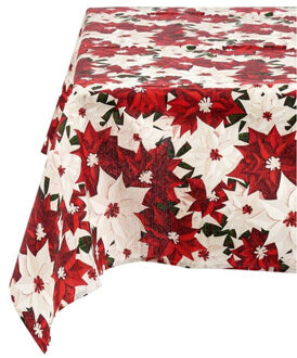 Krist+ kerst tafelkleed - rood met print - 140 x 180 cm - katoen/polyester - Tafellakens Multikleur