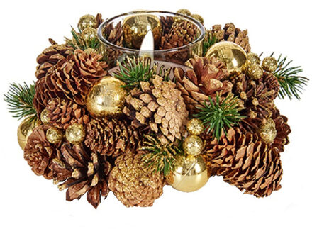 Krist+ Kerst thema kaarsenhouder ornament gold/green nature 19 x 19 x 9 cm Multi