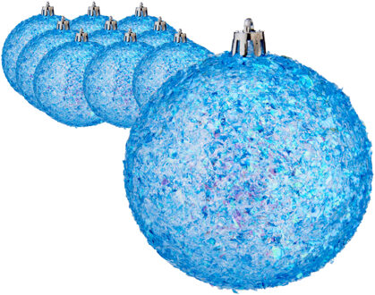 Krist+ Kerstballen - 12x st - blauw glitter - kunststof - 8 cm - Kerstbal