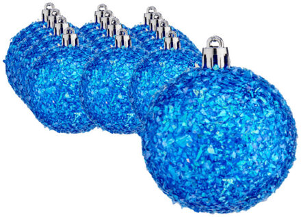 Krist+ Kerstballen - 12x st - blauw kobalt glitter - kunststof - 6 cm - Kerstbal