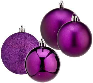 Krist+ Kerstballen - 12x st - paars - kunststof - 6 en 8 cm - kerstversiering