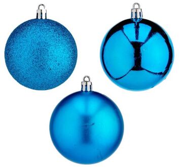 Krist+ Kerstballen - 20x st- helder blauw - kunststof - 7 cm - mat - glitter - glans - Kerstbal