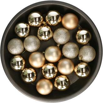 Krist+ Kerstballen - 20x stuks - 6 cm - champagne - kunststof - mix - kerstversiering
