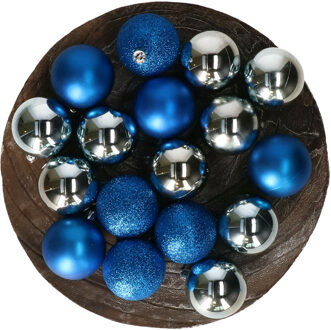 Krist+ Kerstballen - 48x st - helder blauw / zilver - 5 cm - kunststof - glitter/glans/mat