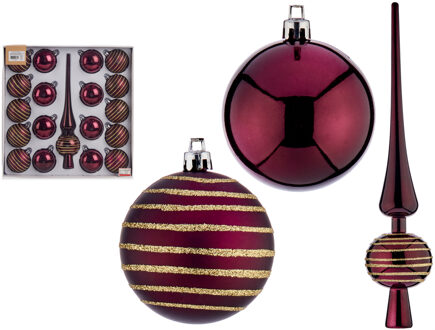 Krist+ Kerstballen 6 cm - met piek - 19-delig - wijn rood/bordeaux - kunststof