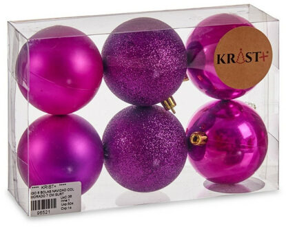 Krist+ kerstballen - 6x st - paars - kunststof - 7 cm - Kerstbal