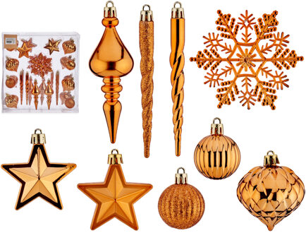 Krist+ kerstboom hangers - 32x - oranje - plastic - Kersthangers